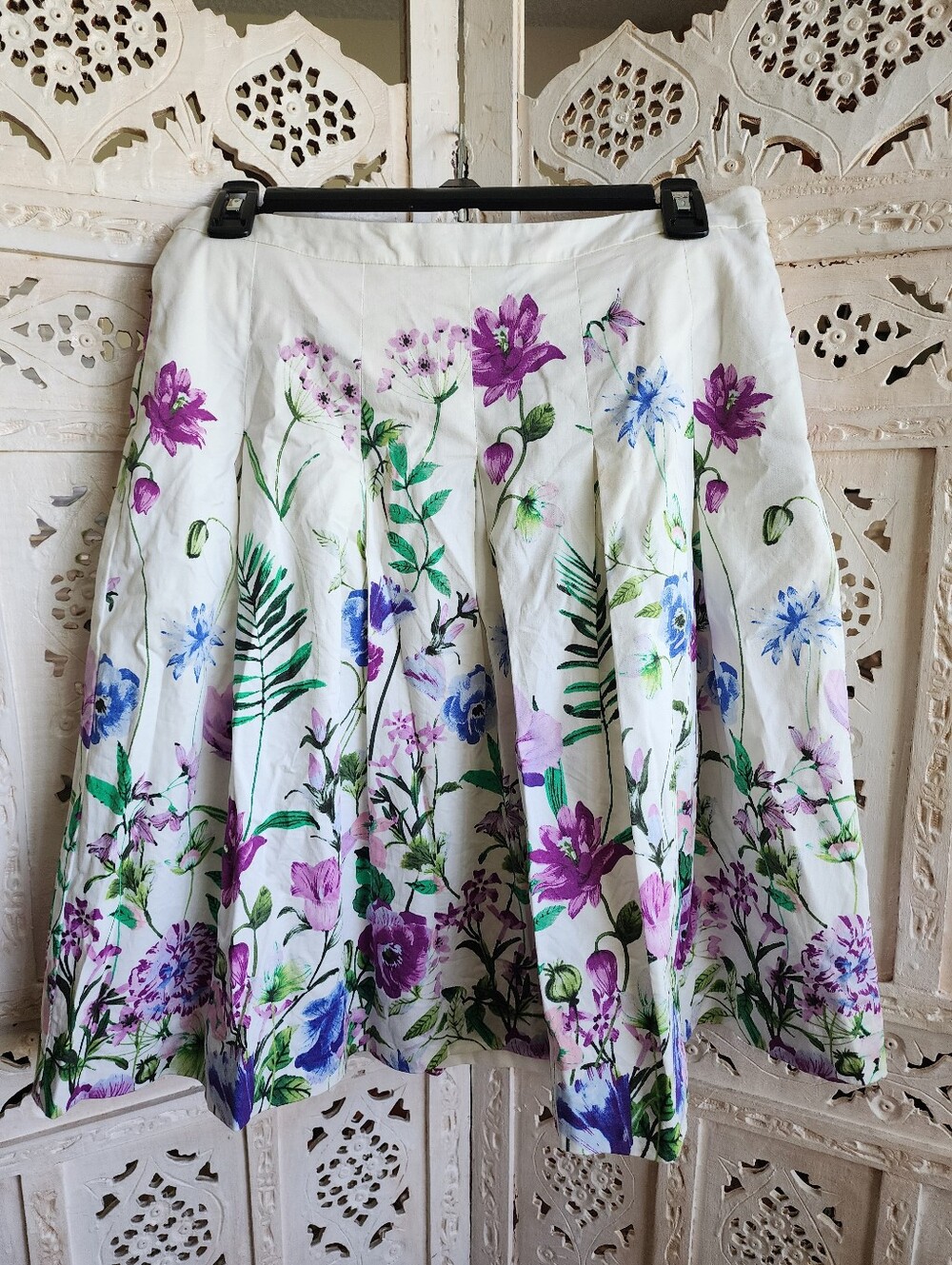 RSVP By Talbots- Purple Pleated Floral Midi Skirt- Size 2P